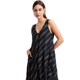 BR25823 V-NECK BLACK AND GOLD MAXI DRESS ONE SIZE