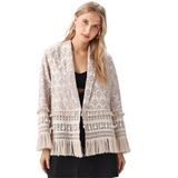 BR11037 EMBROIDERED SEASHELLS AND FRINGE ONE SIZE BOHO JACKET