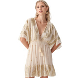 BR18324 BOHO STYLE WITH GOLD PAISLEYS ONE SIZE MINI DRESS