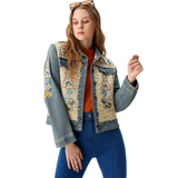 BR25406 DENIM EMBROIDERED DETAILS JACKET