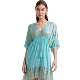 BR18324 BOHO STYLE WITH GOLD PAISLEYS ONE SIZE MINI DRESS