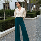 BR55092 PLEATED WIDE LEG MID-RISE WAIST DRESS PANTS