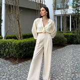 BR55092 PLEATED WIDE LEG MID-RISE WAIST DRESS PANTS
