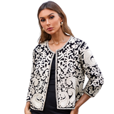 BR24495 EMBROIDERED BLACK AND WHITE COTTON JACKET ONE SIZE