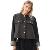 BR55642 LONG SLEEVE CROPPED BLAZER JACKET WITH POCKETS