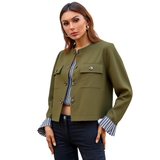 BR55642 LONG SLEEVE CROPPED BLAZER JACKET WITH POCKETS