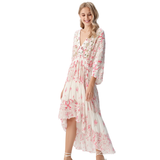 BR21012 ASYMMETRICAL BOHEMIAN DRESS WITH BEADS AND RUFFLES ONE SIZE