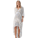 BR21012 ASYMMETRICAL BOHEMIAN DRESS WITH BEADS AND RUFFLES ONE SIZE