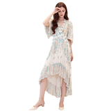 BR21012 ASYMMETRICAL BOHEMIAN DRESS WITH BEADS AND RUFFLES ONE SIZE