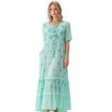 BR21031 EMBROIDERED BOHO LONG DRESS ONE SIZE