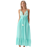 BR25207 EMBROIDERED SLEEVELESS V- NECK MAXI DRESS