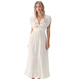 BR25206 EMBROIDERED V- NECK MAXI DRESS