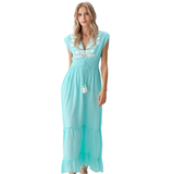 BR25206 EMBROIDERED V- NECK MAXI DRESS